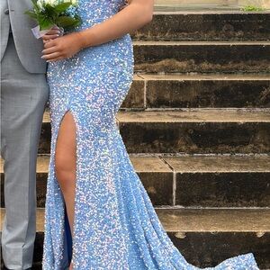 Sherri Hill Light Blue Sequin Mermaid Gown Size 6